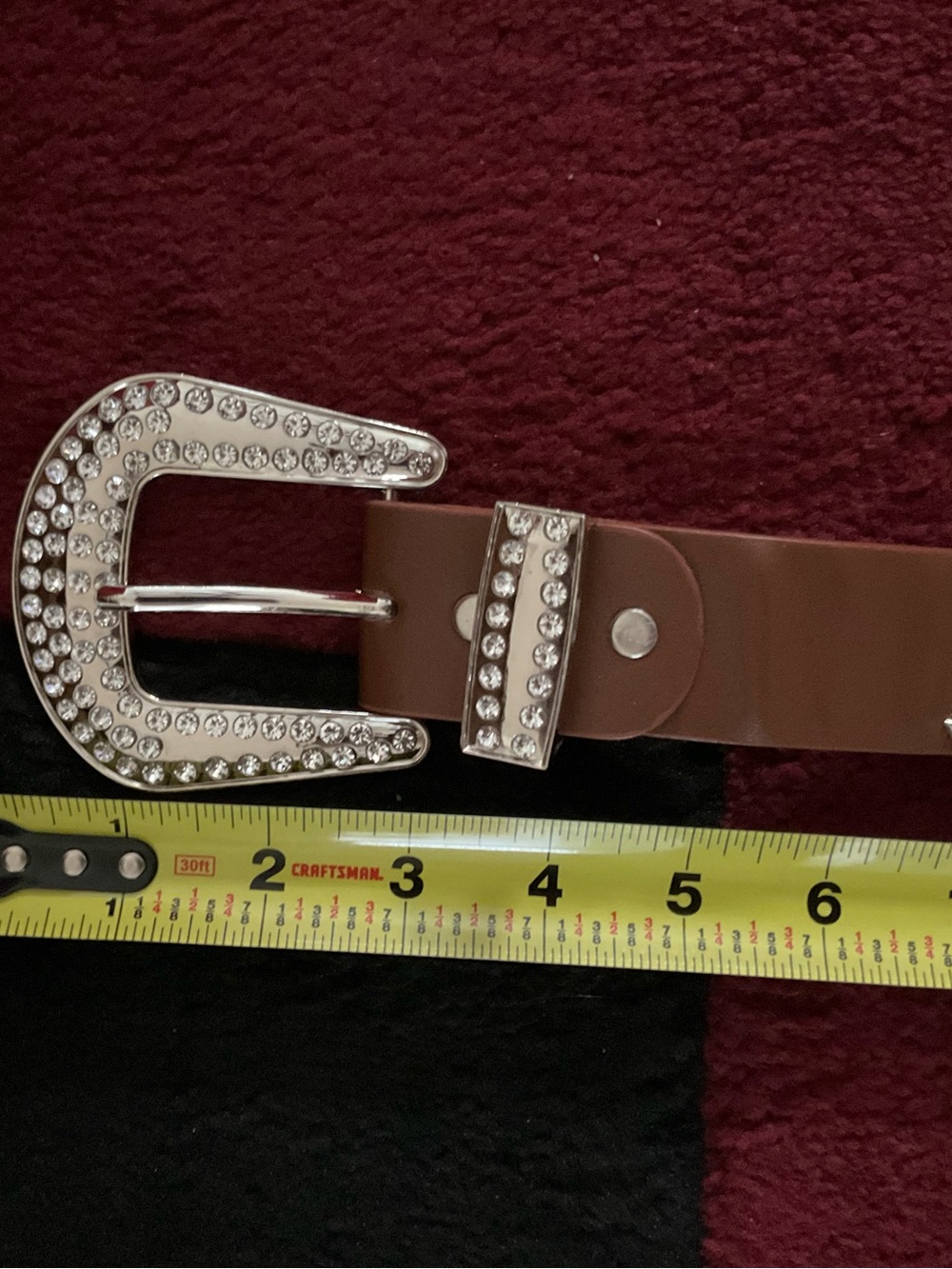 Brown Western Rhinestone Belt with Silver Buckle